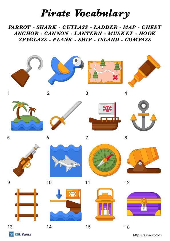 free printable pirate vocabulary worksheet pdfs esl vault