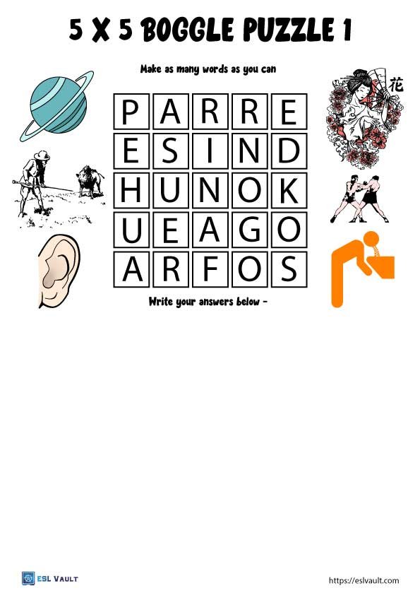 13 free printable boggle word puzzles - ESL Vault
