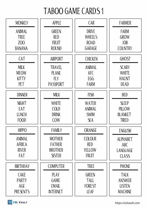 Taboo ESL Game With Free Printable Cards ESL Vault