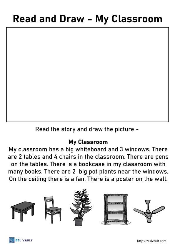 classromm read and draw a picture worksheet