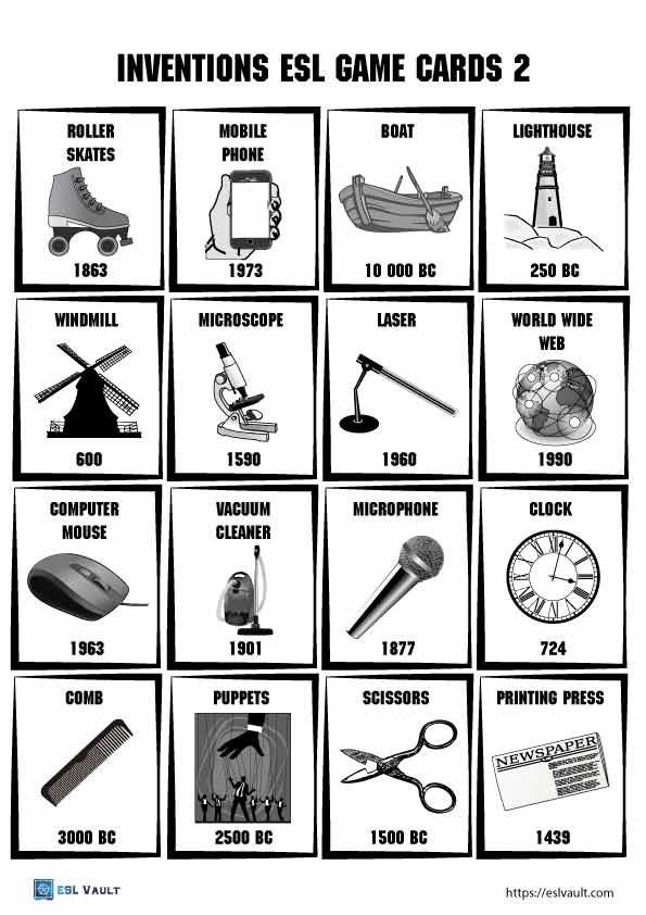 inventions esl game cards printable 2