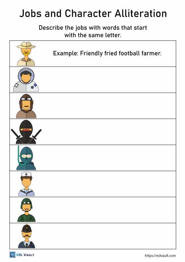 jobs alliteration worksheet
