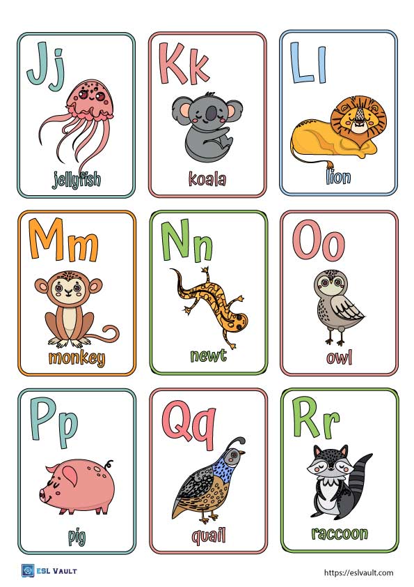 Free printable animal alphabet cards ESL Vault