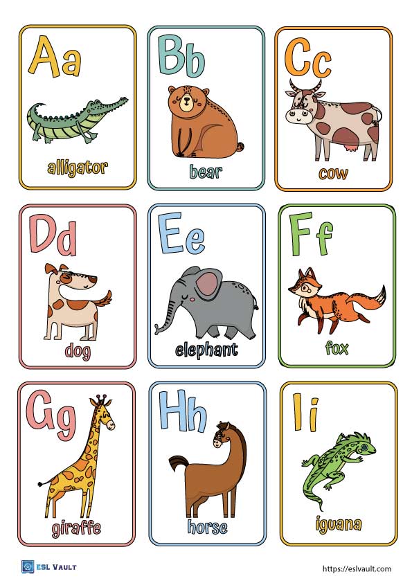 Free printable animal alphabet cards ESL Vault