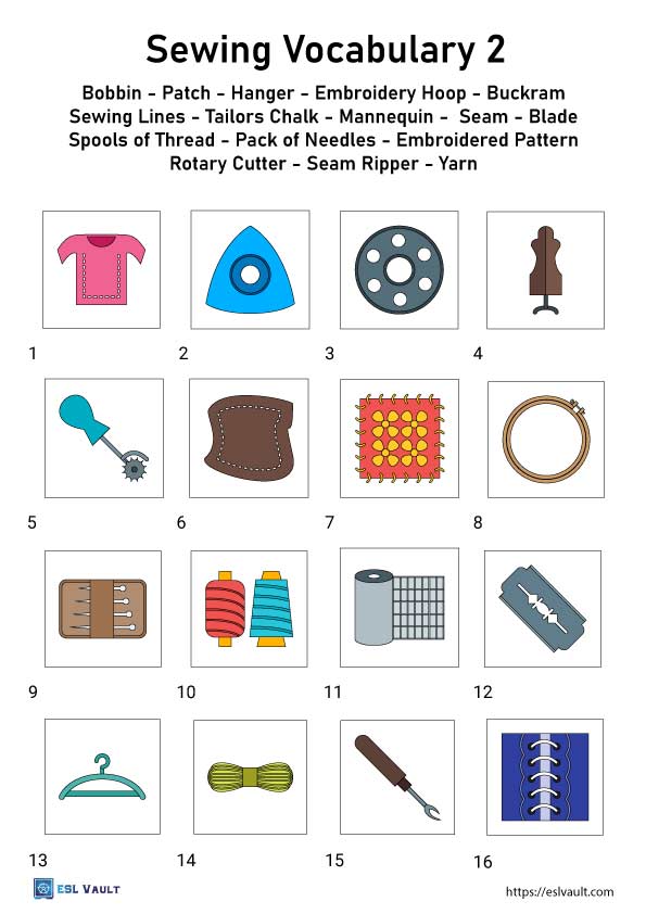 Printable Sewing Vocabulary Worksheet
