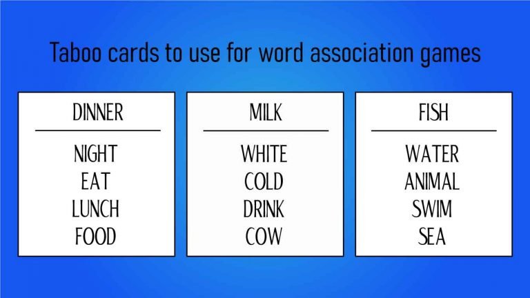 taboo cards for word association games.