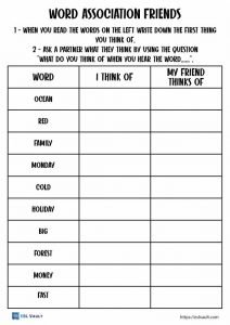 word association worksheet 1
