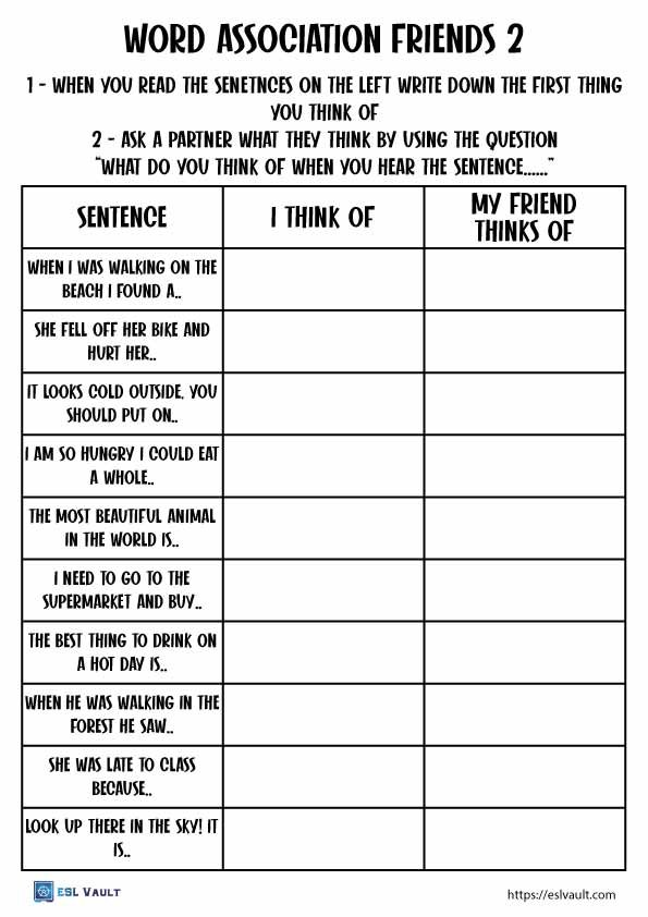 word association worksheet 2