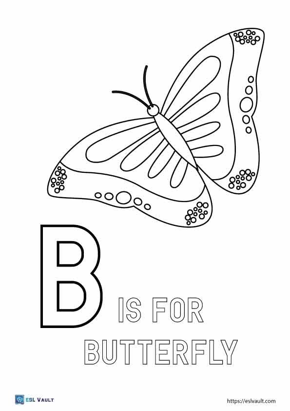 b is for butterfly coloring page