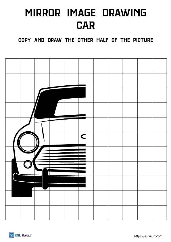 car mirror image drawing worksheet