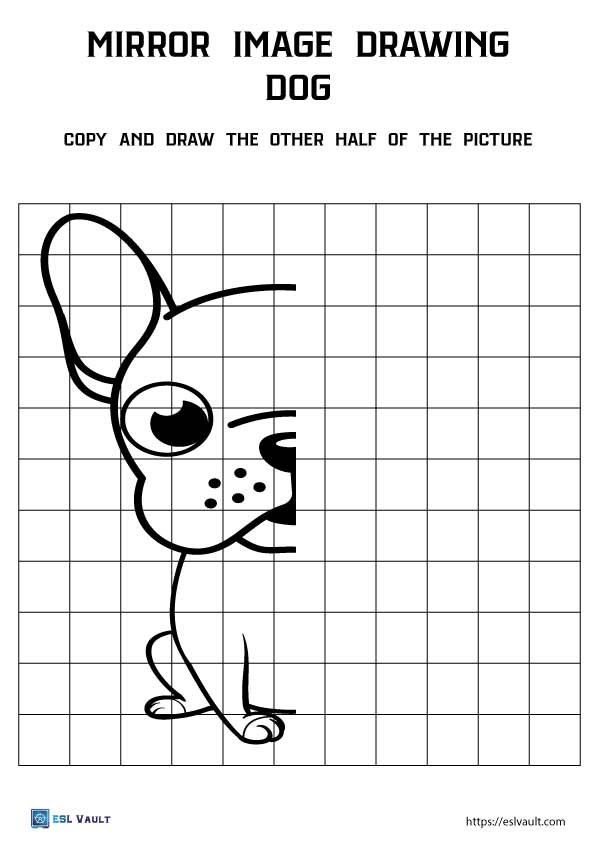 dog mirror image drawing worksheet