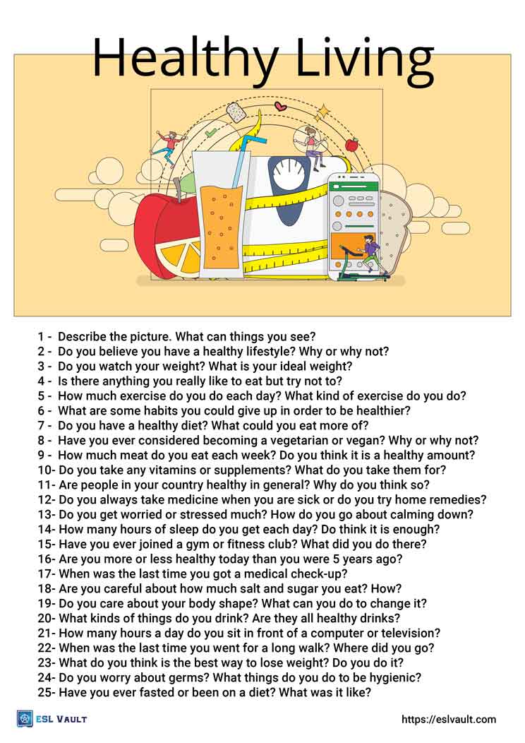 25 healthy living conversation questions ESL Vault