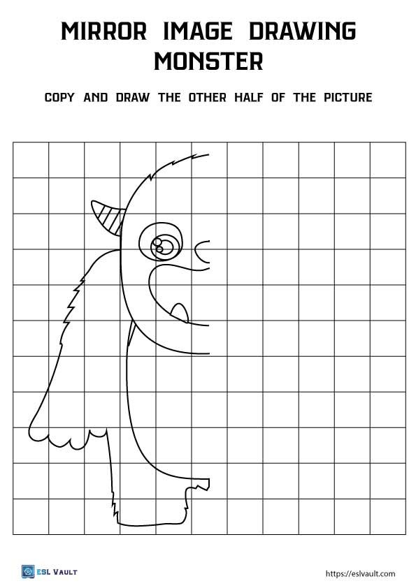 mirror image drawing worksheet monster
