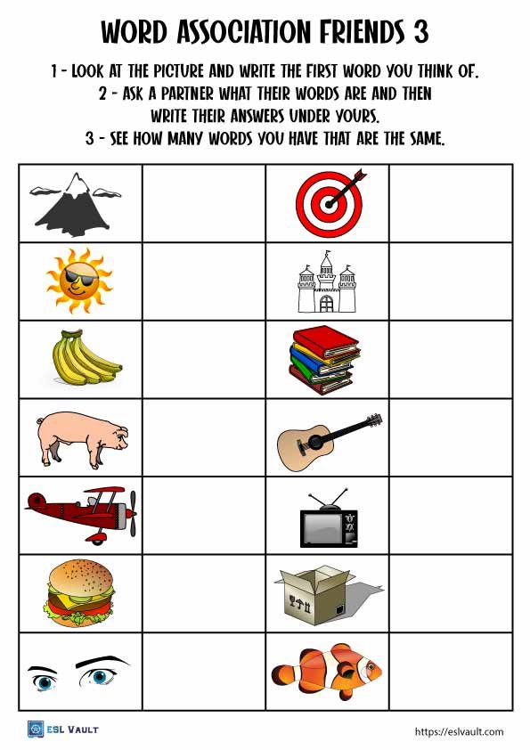 picture word association worksheet 1