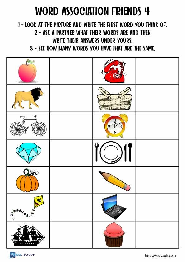 picture word association worksheet 2