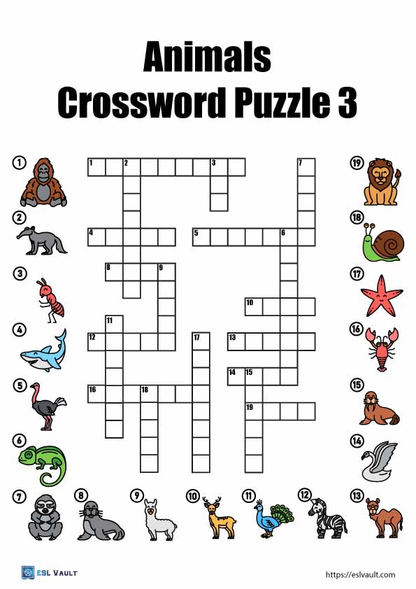 6 free printable animal crossword puzzles - ESL Vault