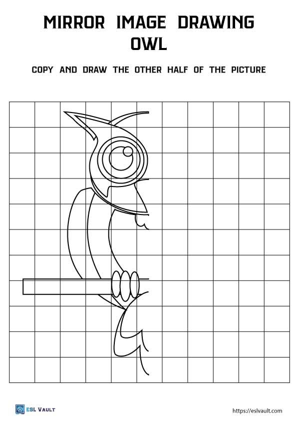 printable mirror image worksheet owl