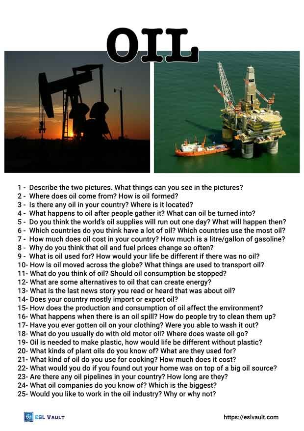 25 oil conversation questions - ESL Vault
