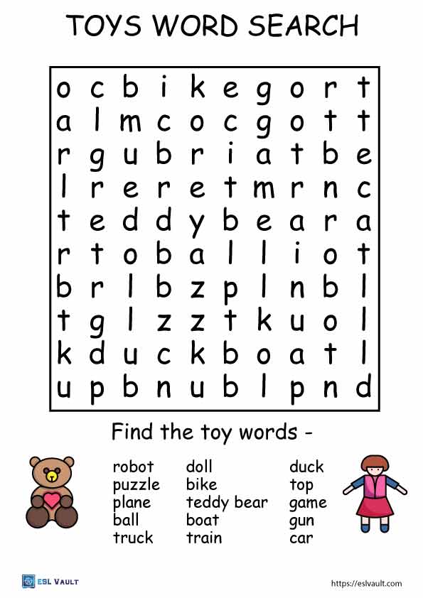 toys word search for kids