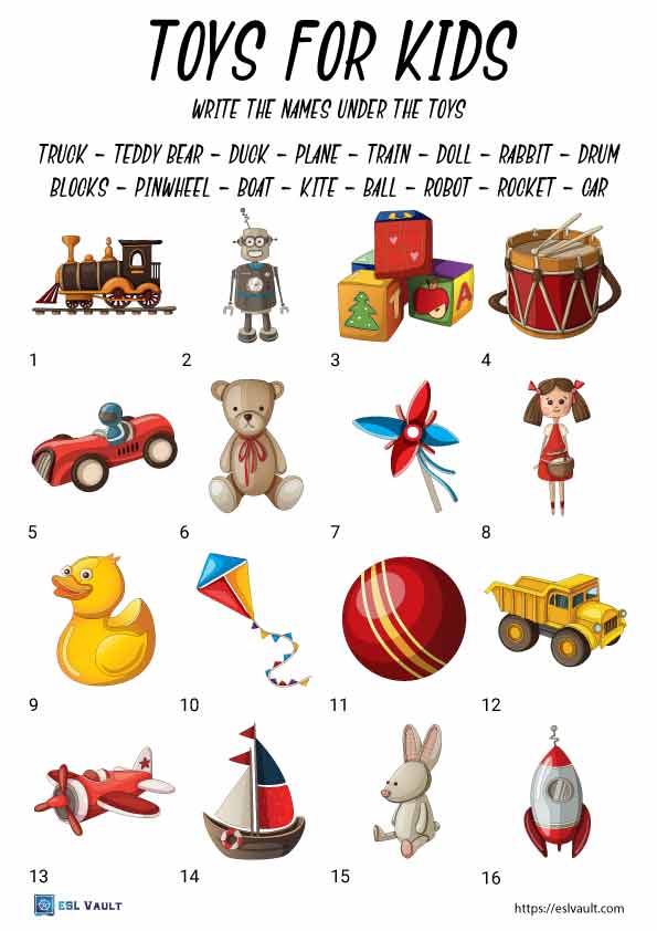 7 Free Toys Worksheets For Kids ESL Vault