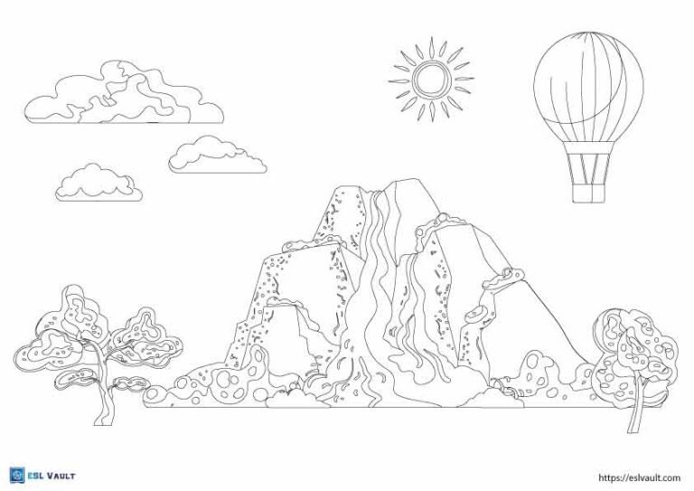 balloon and waterfall coloring page