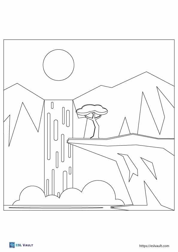 easy waterfall coloring page