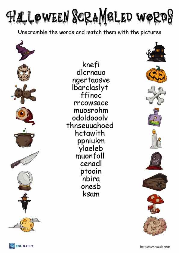 freeprintable halloween scrambled words