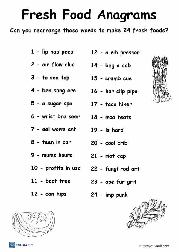 fresh food anagrams puzzle