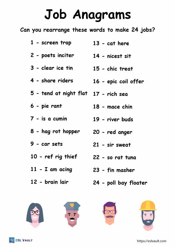 7 printable anagrams puzzles ESL Vault