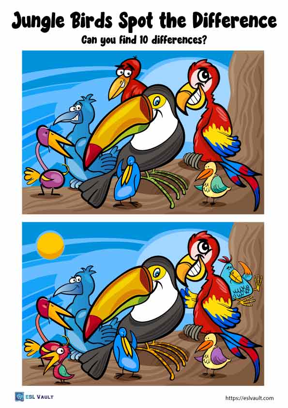 jungle birds spot the difference worksheet
