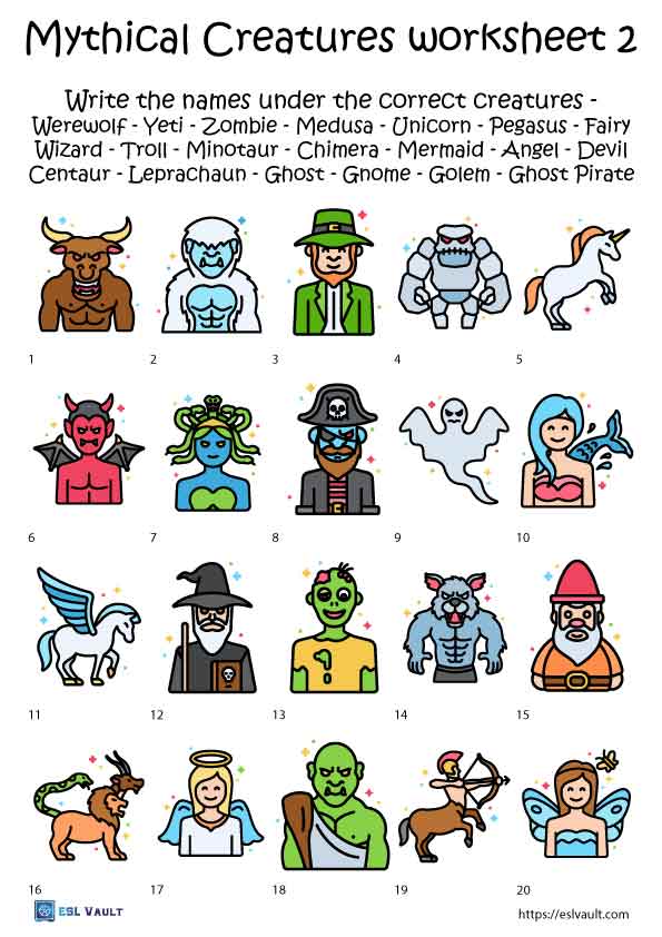 mythical creatures worksheet 2