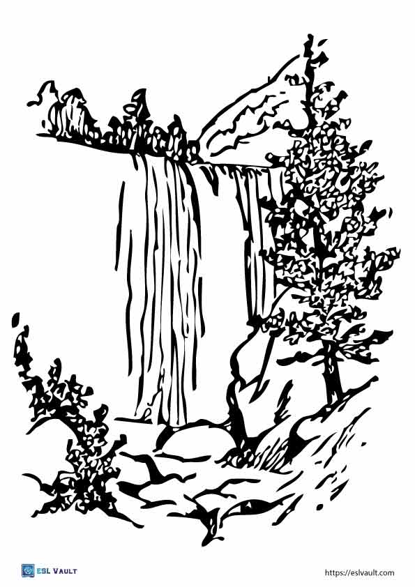 nature waterfall coloring page