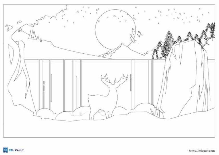 night waterfall coloring page
