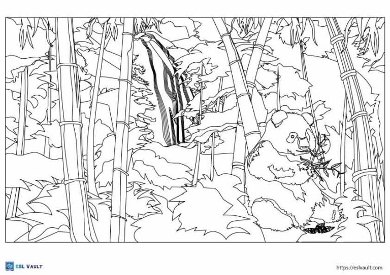 panda and waterfall coloring page