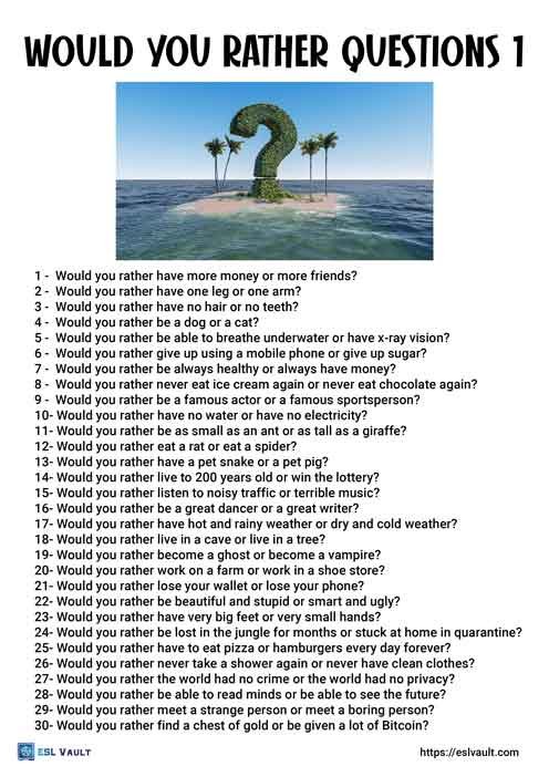 60 Free Printable Would You Rather Questions ESL Vault