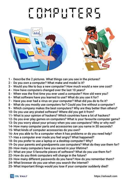 50 computer conversation questions - ESL Vault