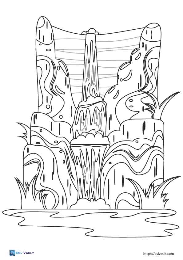 3 tier waterfall coloring page