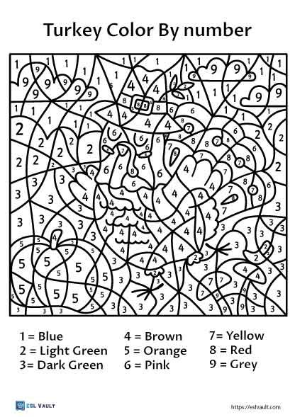 turkey free color by number printable