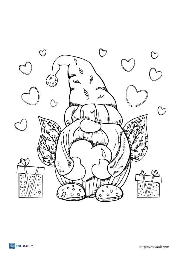 valentine gnome coloring page