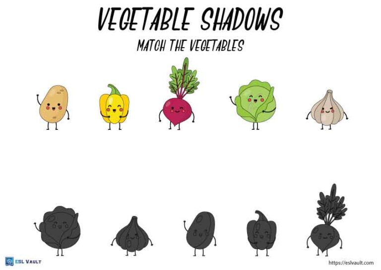 vegatable shadow matching worksheets 1