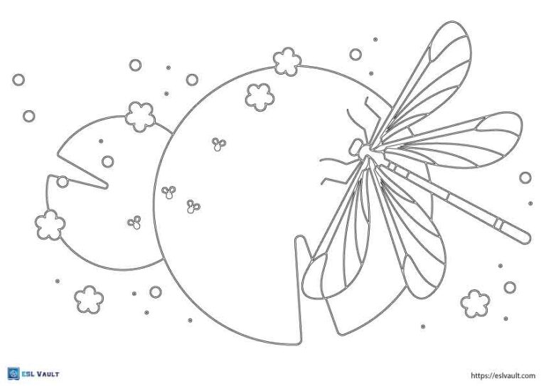 water lily dragonfly coloring page