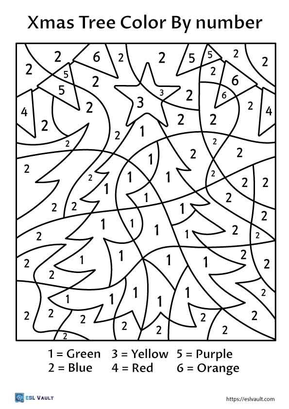 xmas tree PDF color by number printable