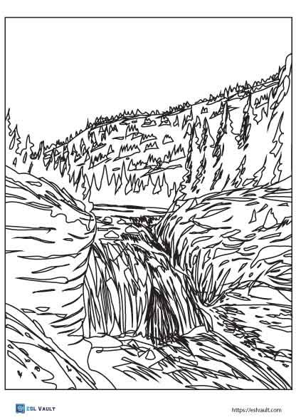yellowstone waterfall coloring page