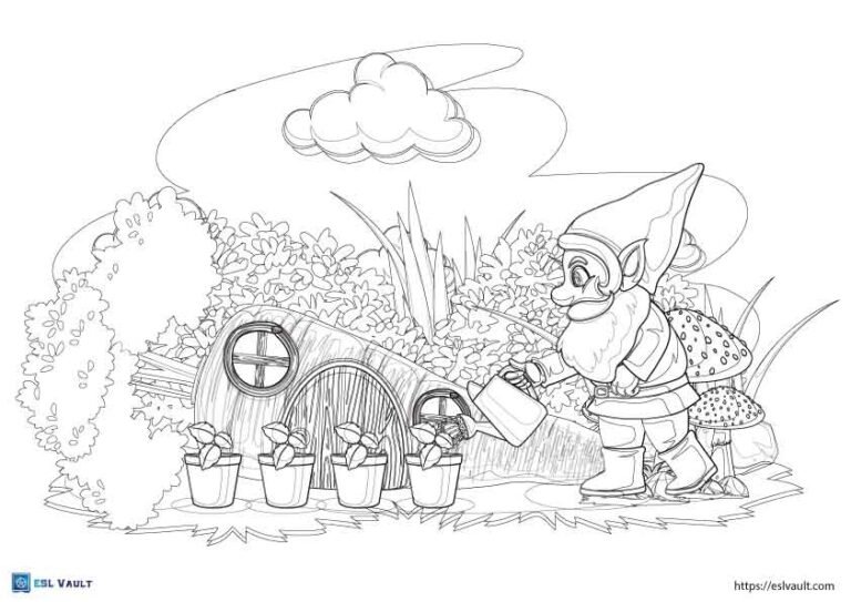 carrot house gnome coloring page