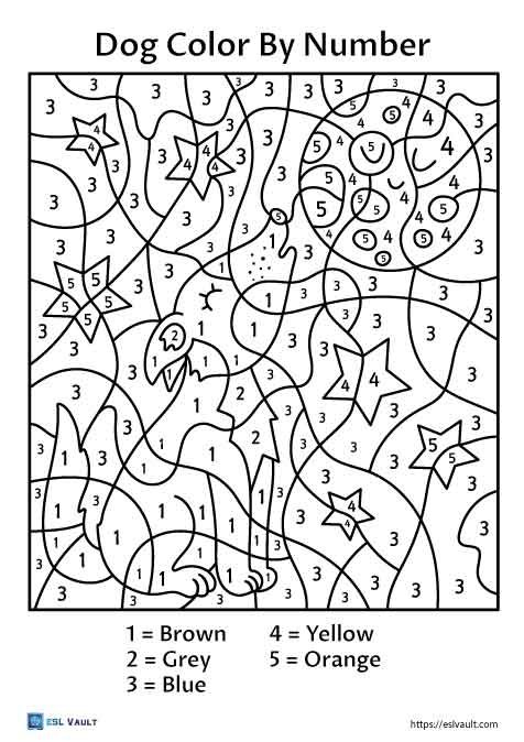 dog PDF color by number printable