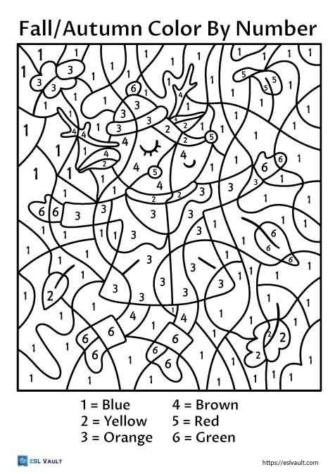 fall PDF color by number printable
