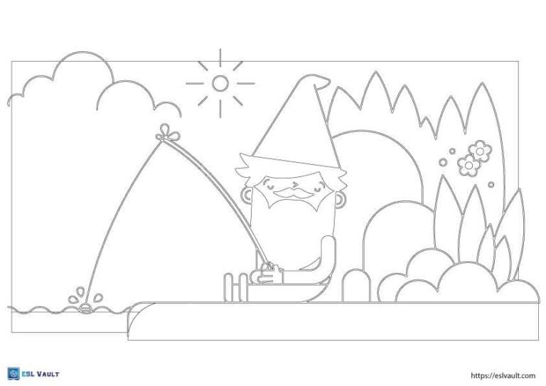 fishing gnome coloring page