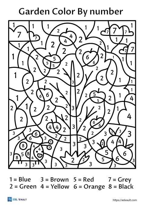 garden PDF color by number printable