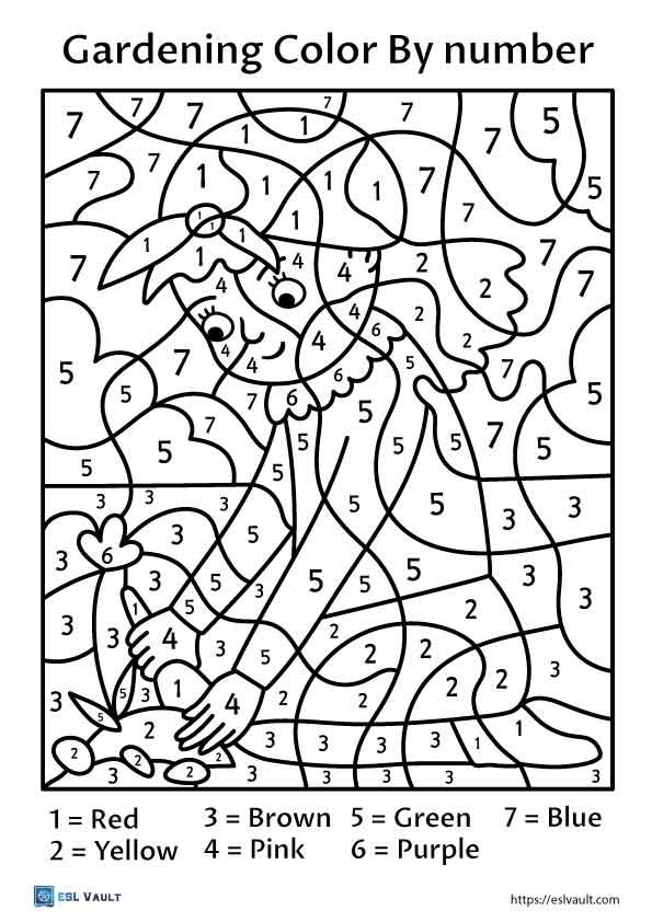 gardening PDF color by number printable