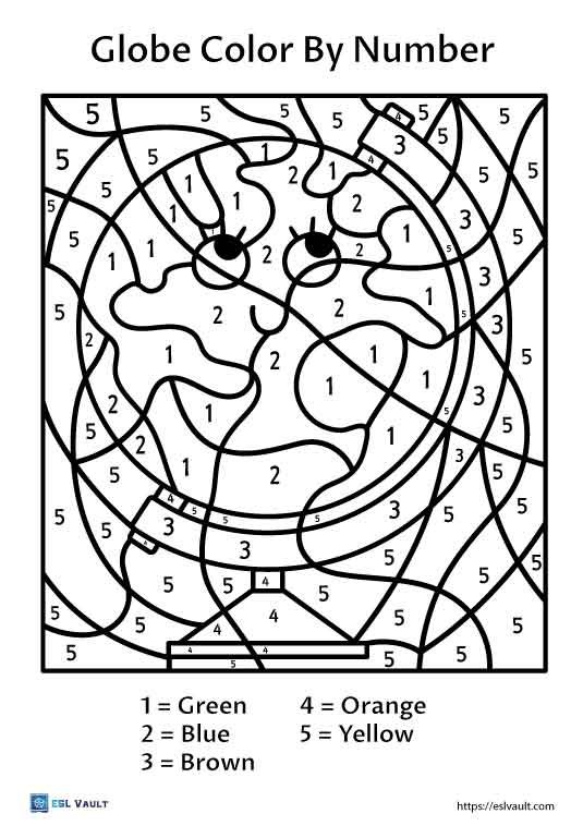 globe PDF color by number printable